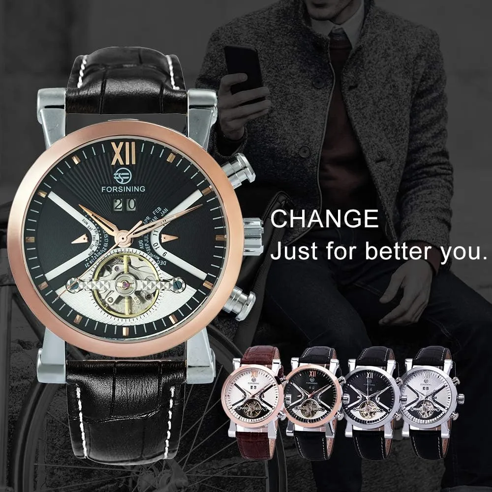 MASTOPClassic Retro Tourbillon Mens Watches Top Brand Luxury Automatic Mechanical Watch Leather Band Men's Watch