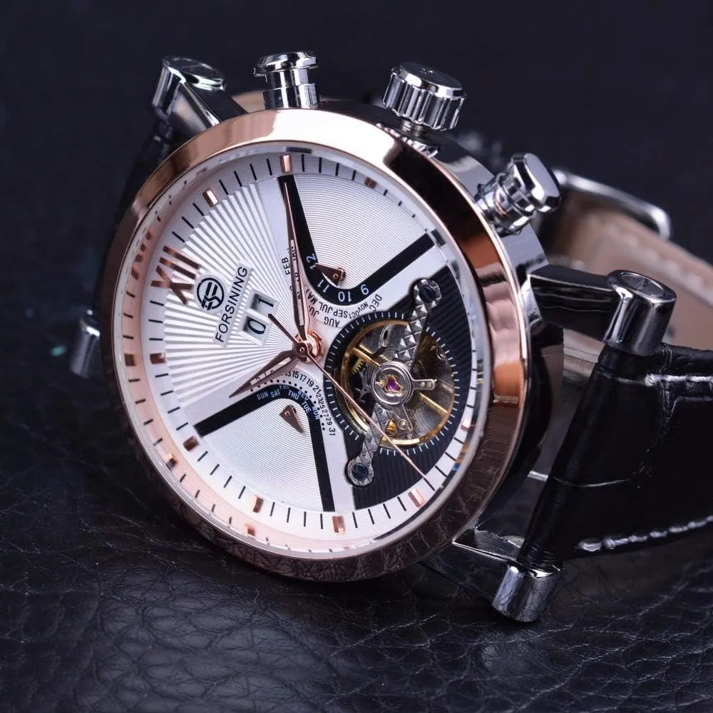 MASTOPClassic Retro Tourbillon Mens Watches Top Brand Luxury Automatic Mechanical Watch Leather Band Men's Watch