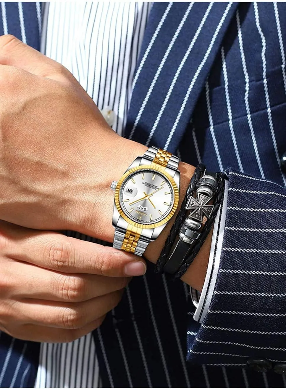 MASTOPMen's Stainless Steel Business Watch Top Brand Luxury Mens Watches Waterproof Sports Analog Quartz Watch