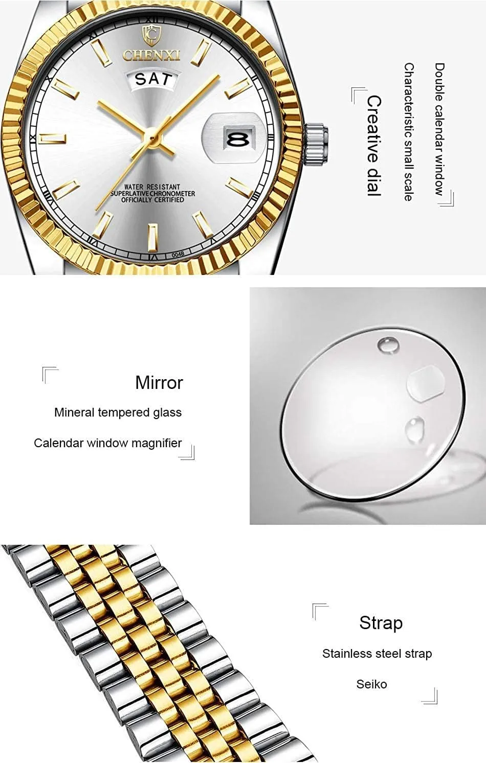 MASTOPMen's Stainless Steel Business Watch Top Brand Luxury Mens Watches Waterproof Sports Analog Quartz Watch