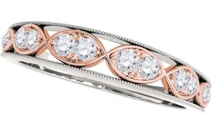 MauliJewels 0.16 Carat Two Tone Diamond Wedding Band prong 14K Solid Rose & White Gold