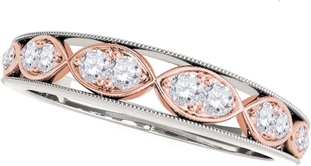 MauliJewels 0.16 Carat Two Tone Diamond Wedding Band prong 14K Solid Rose & White Gold