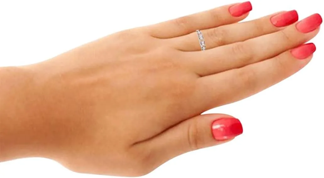 MauliJewels 0.16 Carat Two Tone Diamond Wedding Band prong 14K Solid Rose & White Gold