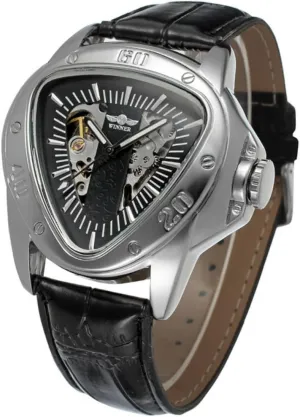 Men Automatic Mechanical Watch with Band Elegant Black Silver Design for Business and Casual Wear Present for Men and Boys