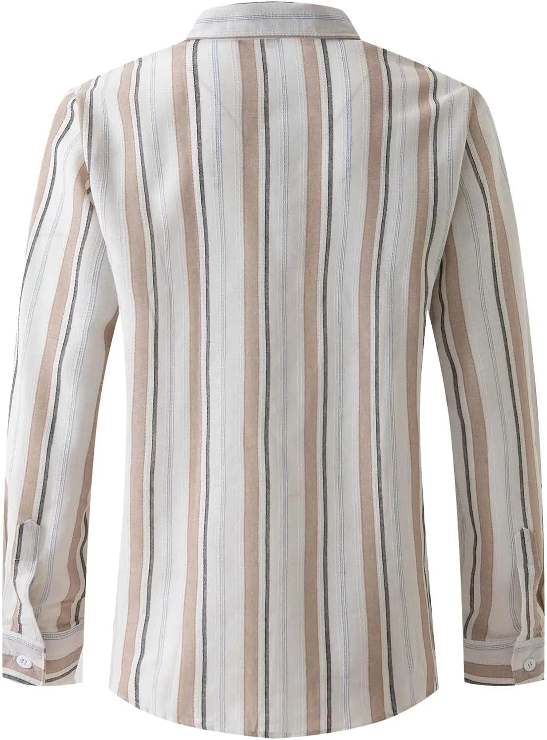 Men Cotton and Linen Shirt Button Down Lapel Striped Printed Long Sleeve Blouse Tops Casual Soft Slim Fit Shirts