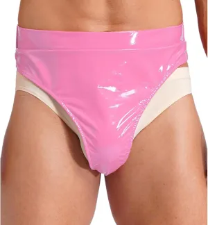 Mens Adjustable Buckle Belted Underwear Faux Leather High Waisted Booty Shorts Brief Style Bottoms