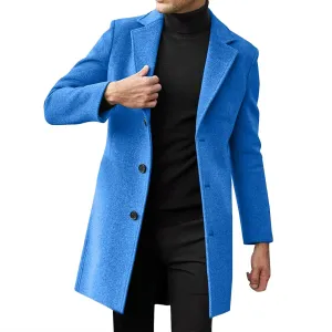 Mens Big and Tall Notched Lapel Single Breasted Pea Coats Trench Business Woolen Button Down Jackets Fall Work Topcoat M-5XL
