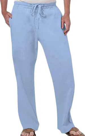 Mens Cotton Pants Casual Elastic Waist Drawstring Lightweight Summer Beach Trousers with Pockets, Tactical Pants for Men