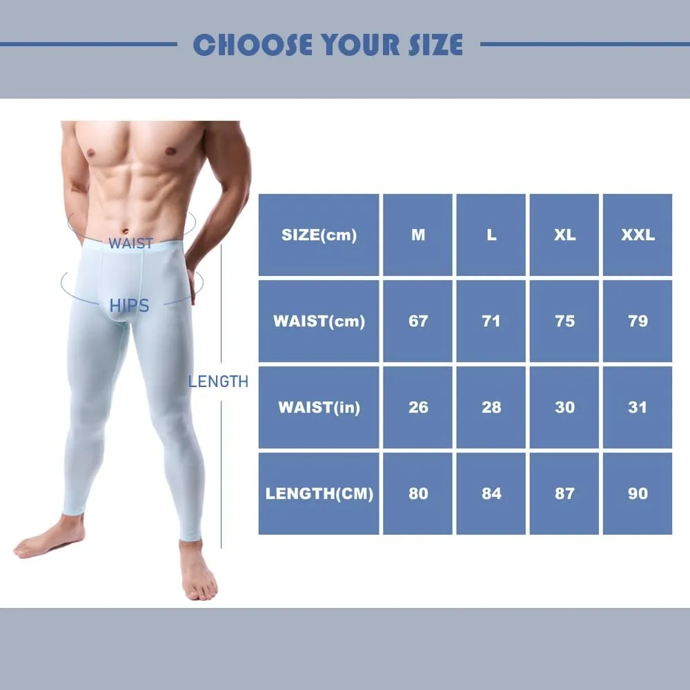Men's Ice Silk Sheer Leggings Pants Underwear Bottoms Low Rise Elastic Trousers Long Johns