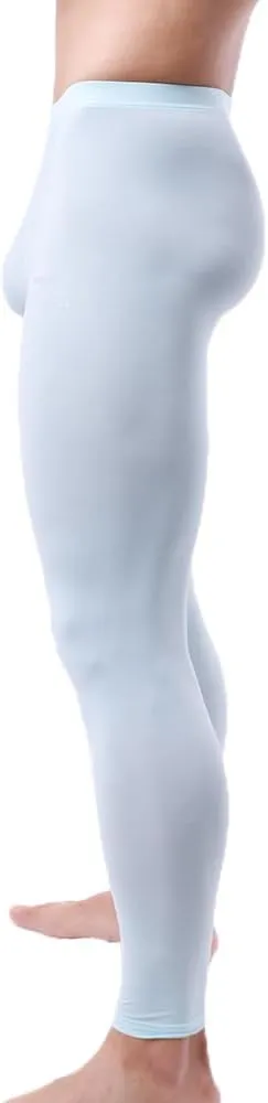 Men's Ice Silk Sheer Leggings Pants Underwear Bottoms Low Rise Elastic Trousers Long Johns