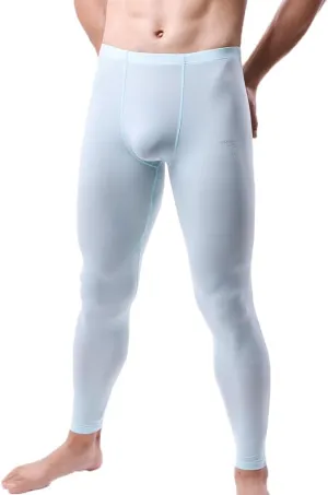 Men's Ice Silk Sheer Leggings Pants Underwear Bottoms Low Rise Elastic Trousers Long Johns