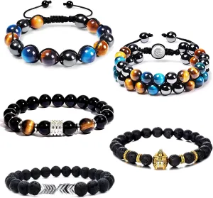Mens Leather Bracelet,Tree Of Life Mens Tiger Eye Bracelet,Mens Beads Bracelet, Genuine Leather Bracelets Gifts for Men
