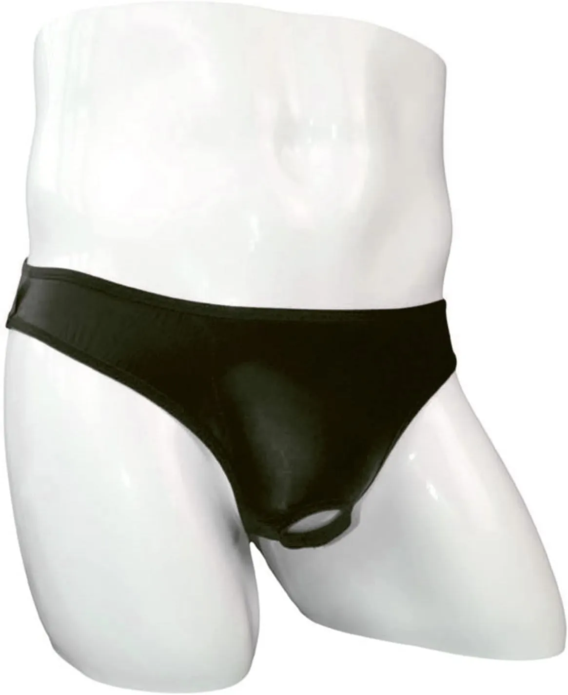 Mens Open Pouch Bikini Briefs Low Rise Ice Silk T-Back Thong with O-Ring See Through Sexy Panties Underpants
