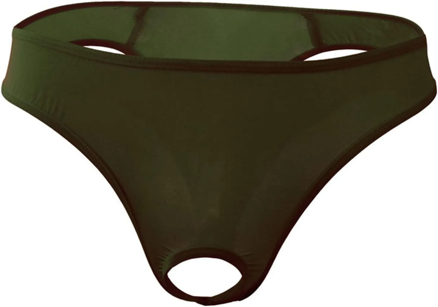 Mens Open Pouch Bikini Briefs Low Rise Ice Silk T-Back Thong with O-Ring See Through Sexy Panties Underpants