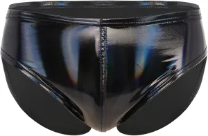 Mens Shiny Metallic Faux Leather Underwear Support Briefs Swim Bottoms Bikini Hot Pants