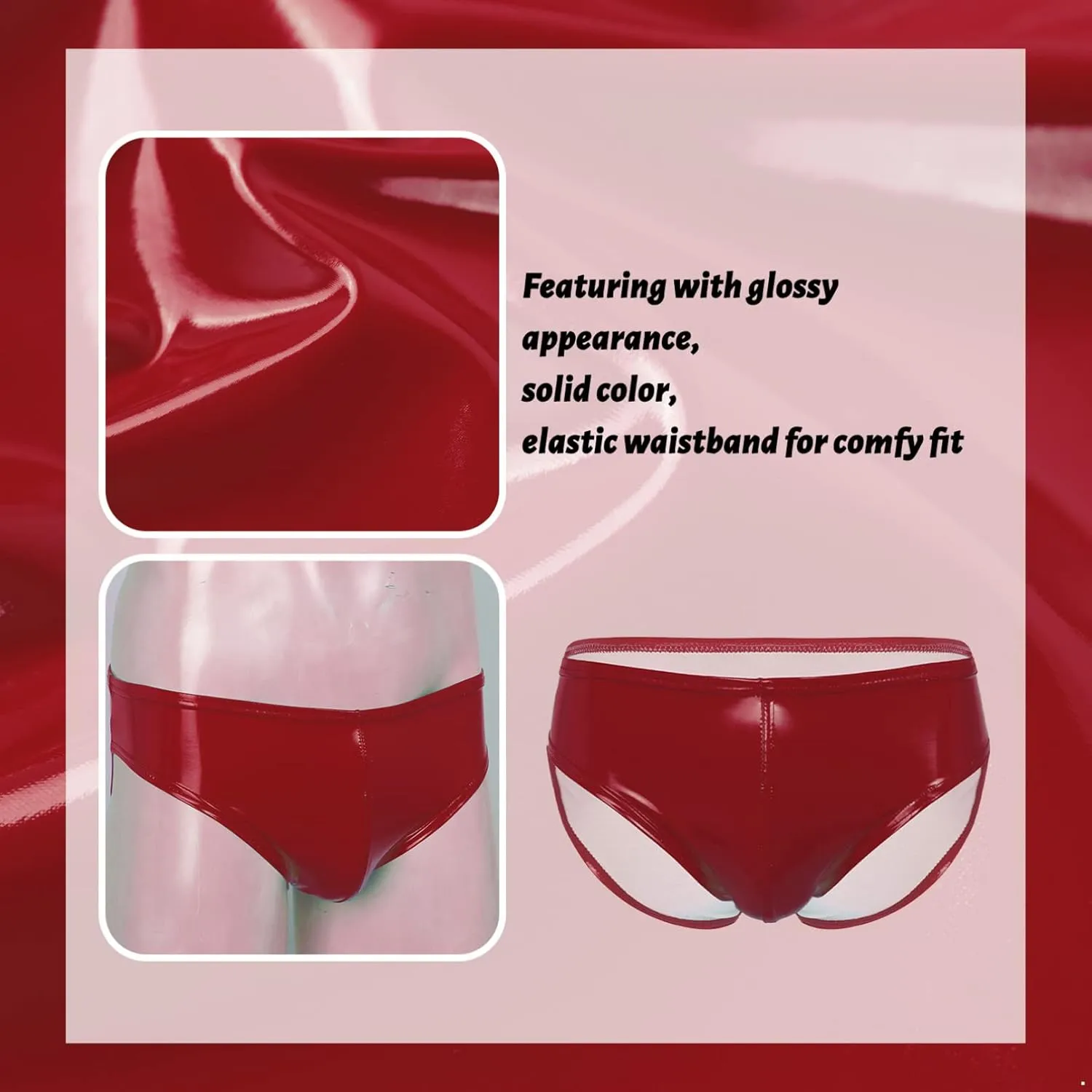 Mens Shiny Metallic Faux Leather Underwear Support Briefs Swim Bottoms Bikini Hot Pants
