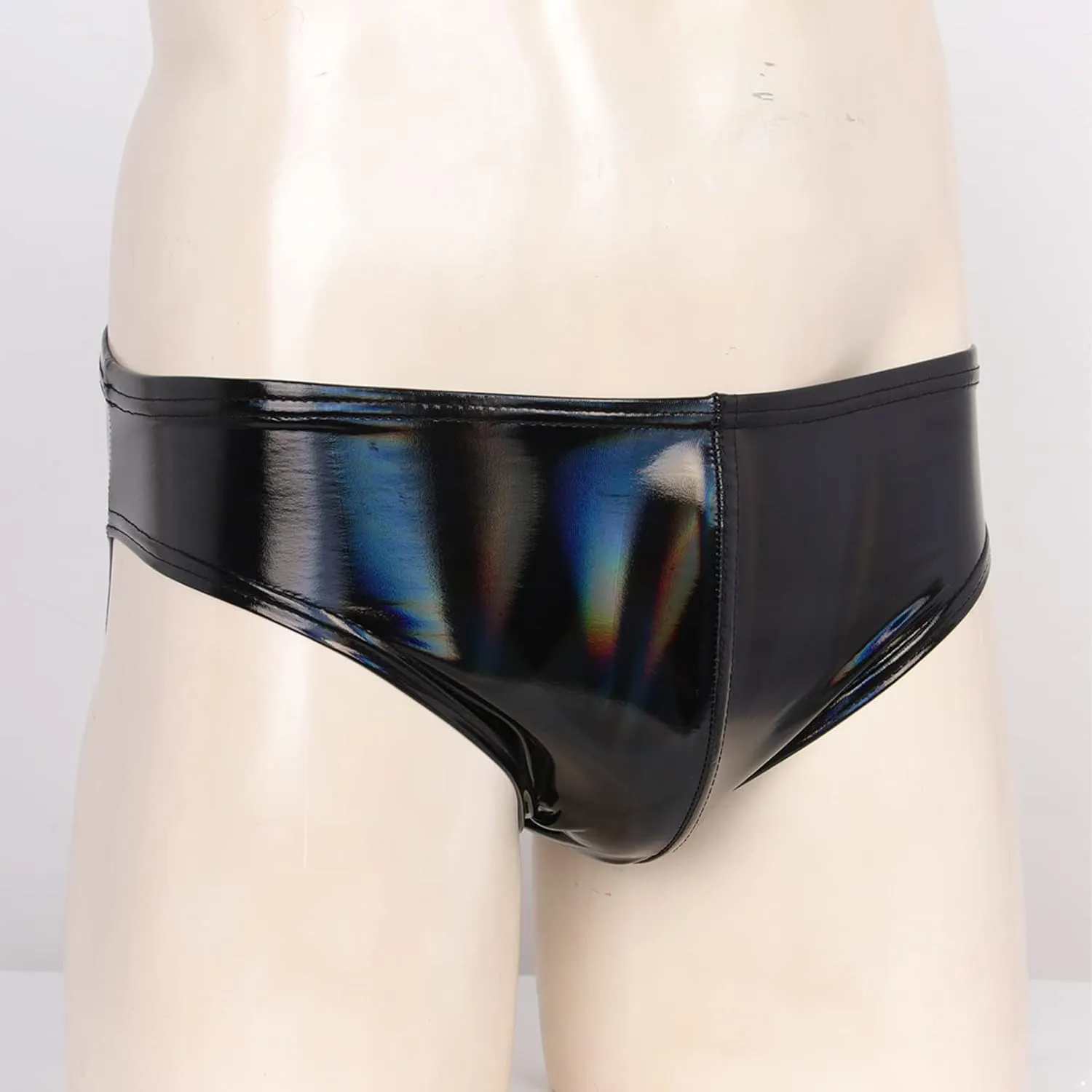 Mens Shiny Metallic Faux Leather Underwear Support Briefs Swim Bottoms Bikini Hot Pants