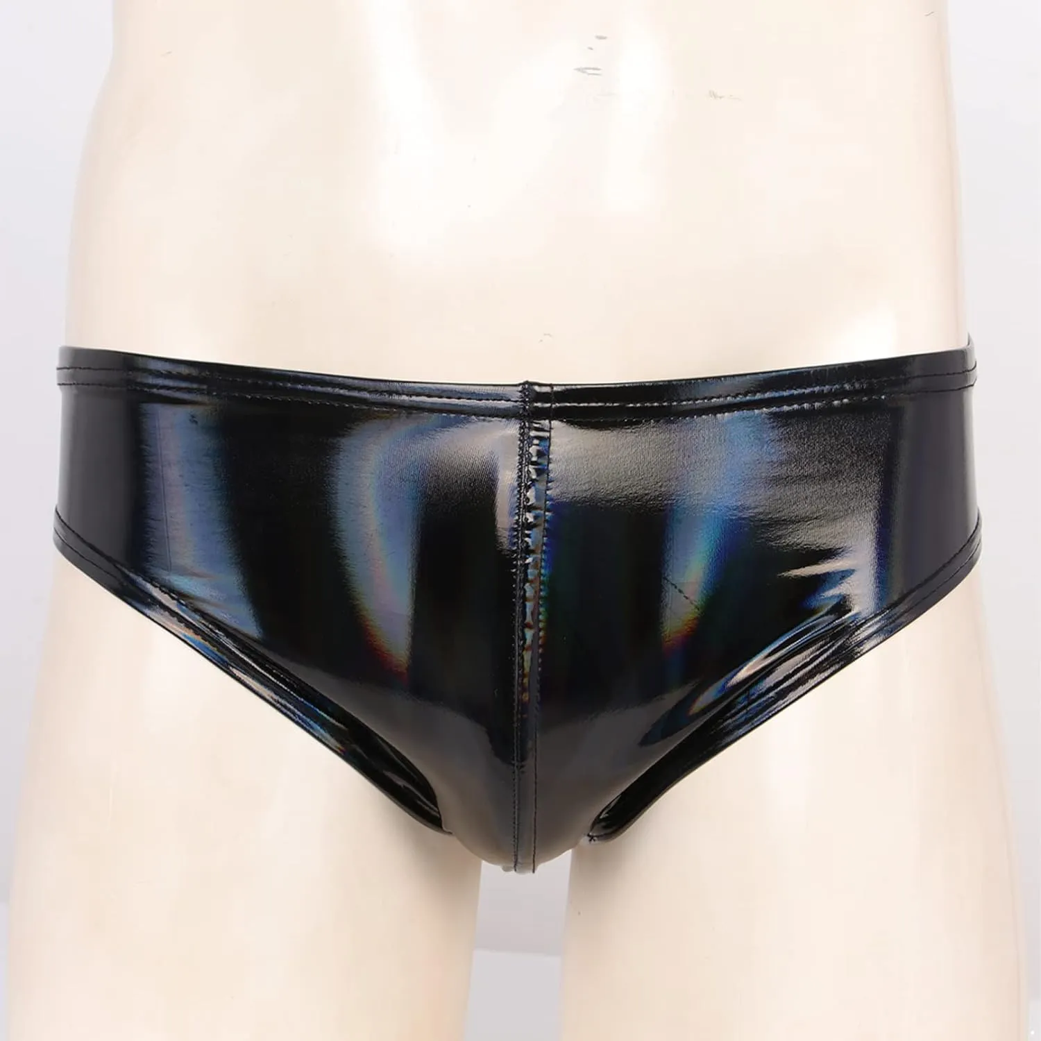 Mens Shiny Metallic Faux Leather Underwear Support Briefs Swim Bottoms Bikini Hot Pants