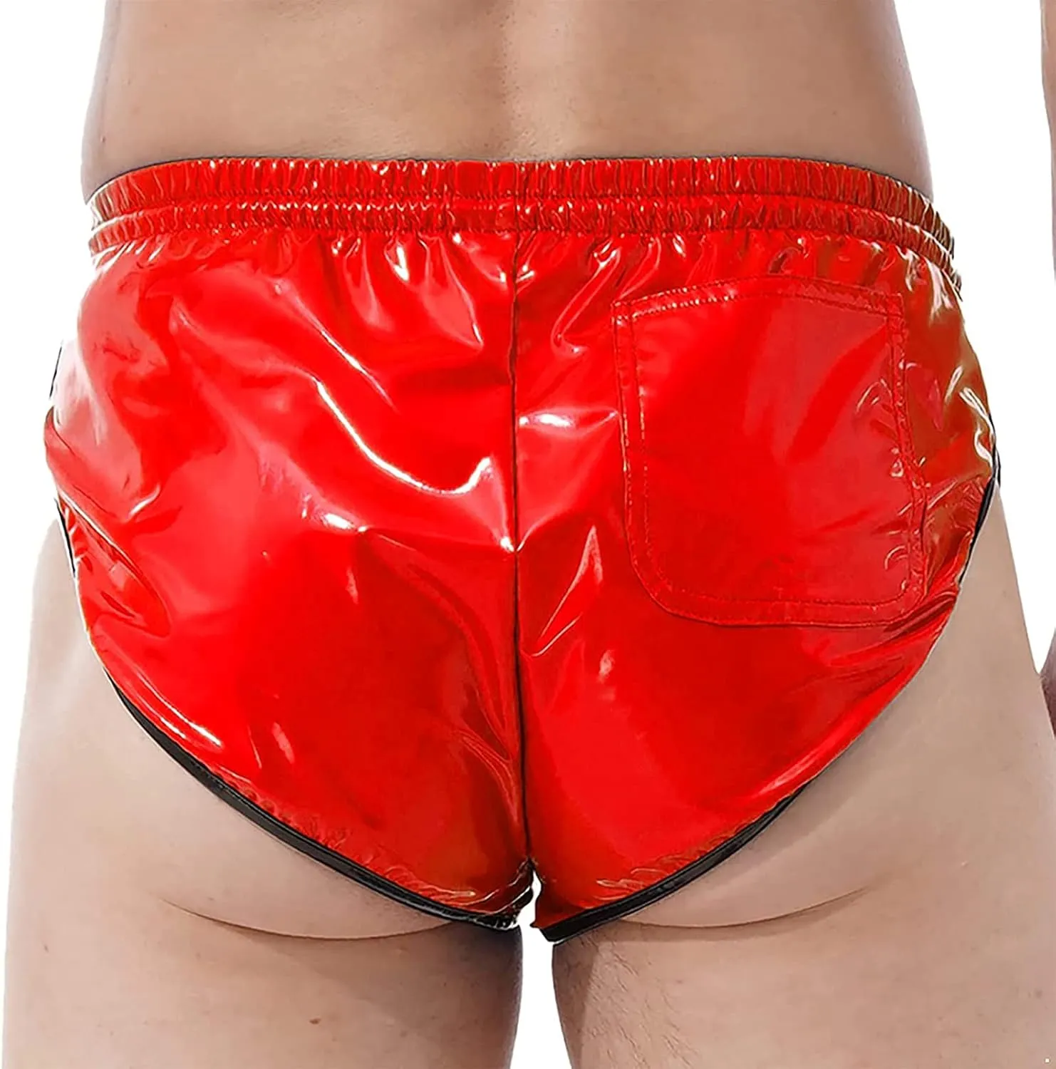 Mens Shiny Metallic Patent Leather Boxer Shorts Underwear Strings High Cut Dance Bottoms Clubwear