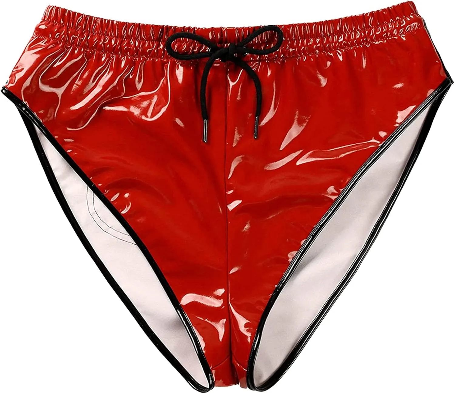 Mens Shiny Metallic Patent Leather Boxer Shorts Underwear Strings High Cut Dance Bottoms Clubwear