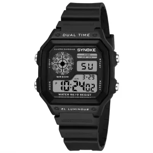 Men's Sports Digital Watch,Multi Function Alarm, Auto Calendar, LED Light,Dual Time, 30M Water Resistant, Black