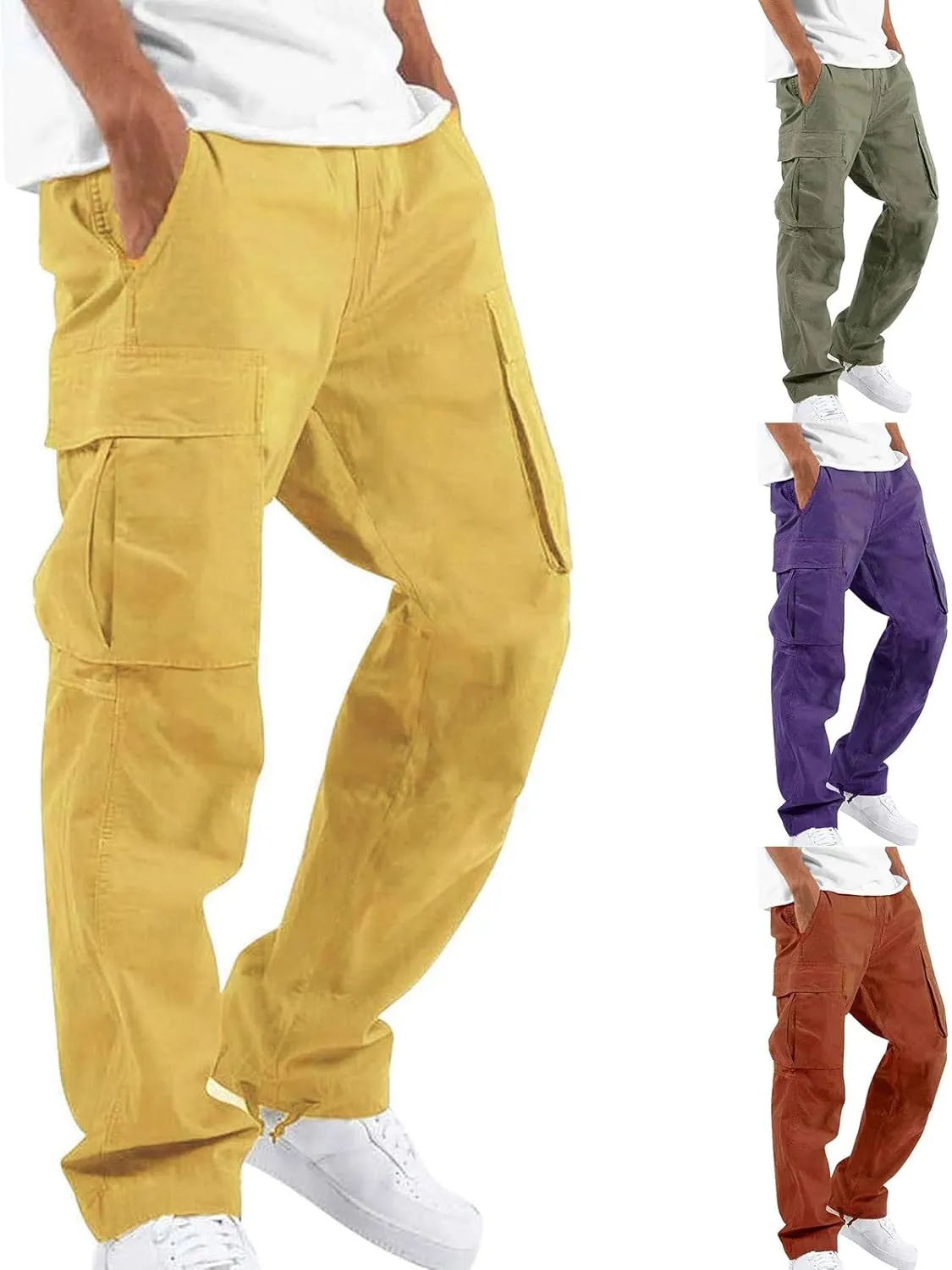 Mens Sweatpants Joggers Pants Man Cargo Pants Men's Heavyweight Cargo Fleece Sweatpants Stretch Elastic Waist Jogger