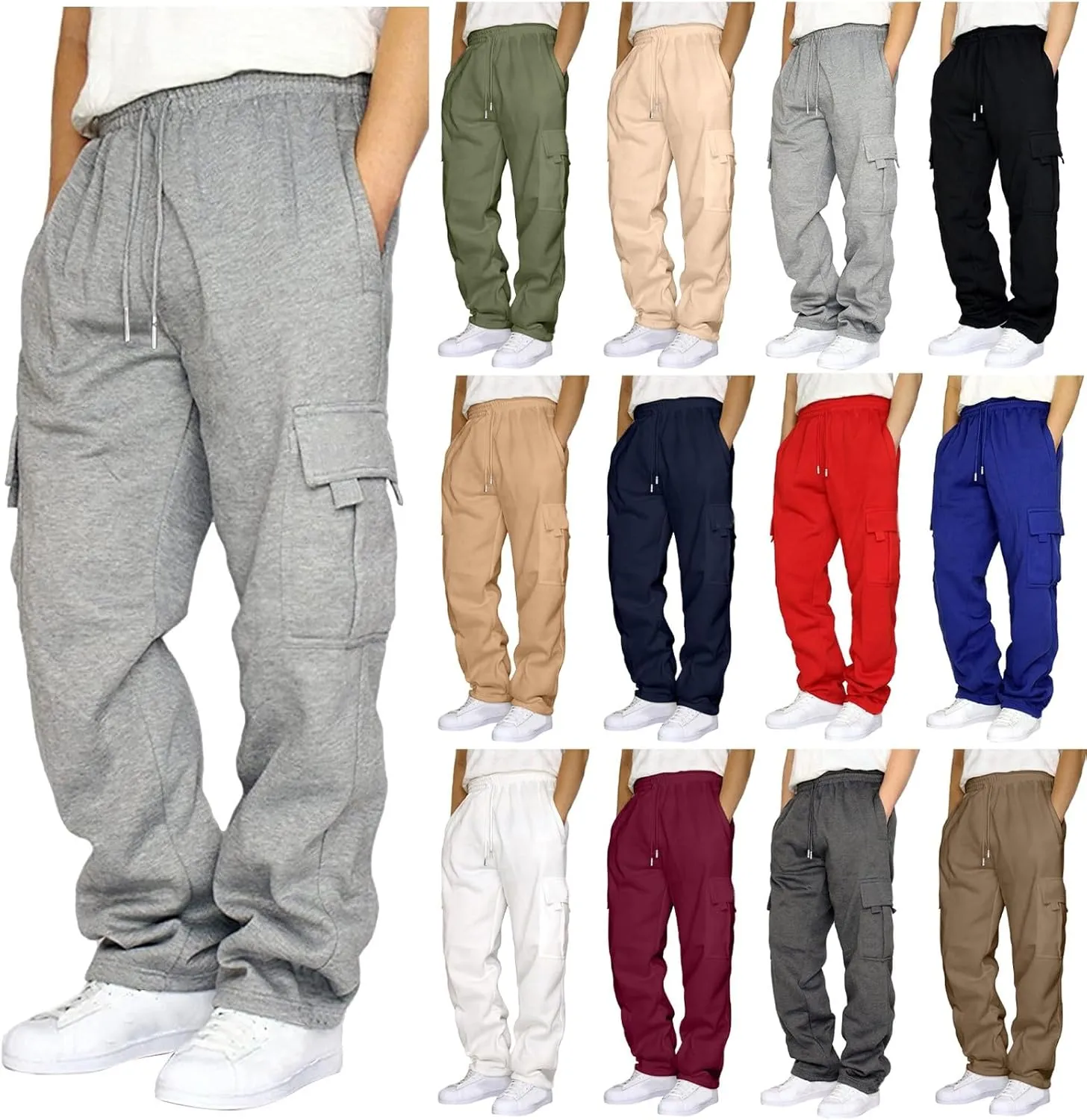 Mens Sweatpants Joggers Pants Man Sweat Pants for Men Straight Leg Lounge Fleece Cotton Pants with Pockets Men Cargo
