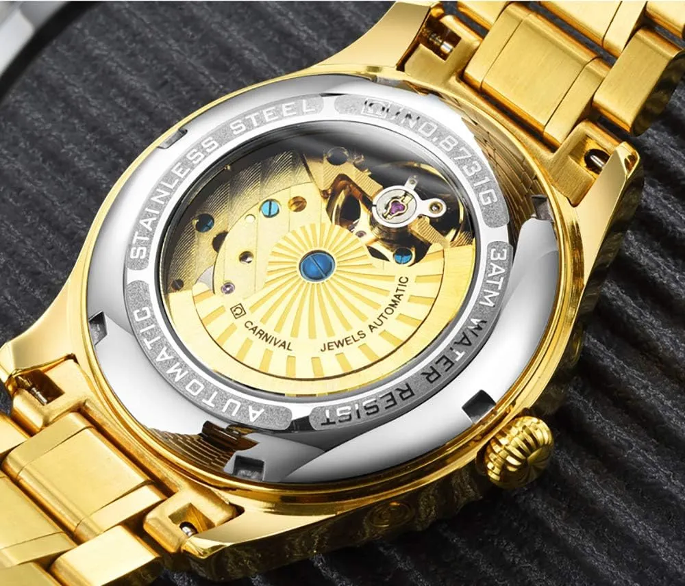 Mens tourbillon Multifunction Calendar Sapphire Full Gold Automatic Waterproof Watches