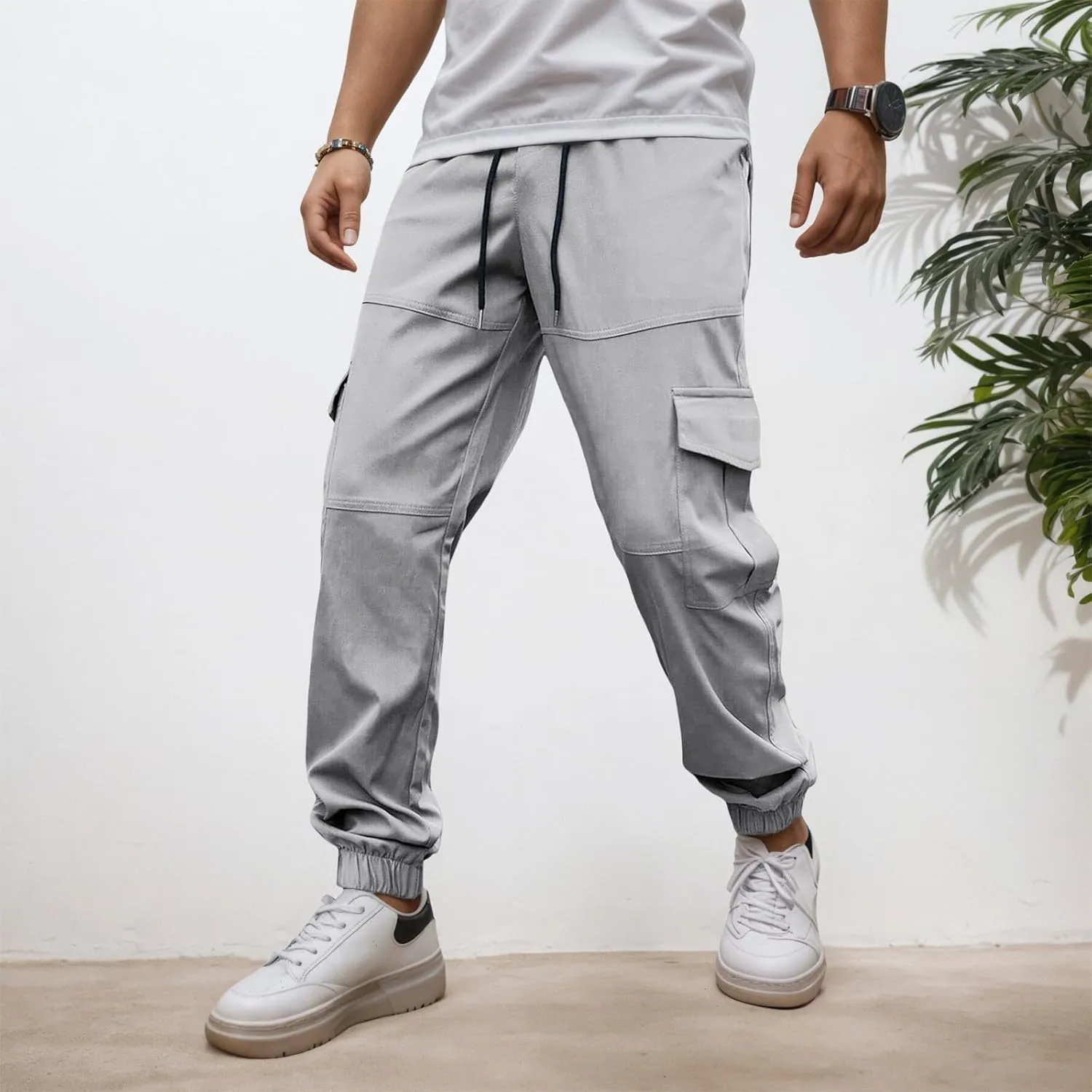 Mens Trousers Expandable Waist Plaid Linen Pajama Bike Smarty Slim Fit Body Hiking Yoga Travel Sport with Pockets