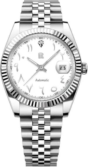 Men's Watches 39mm Automatic Stainless Steel Mechanical Wrist Watch for Men, Arabic Numerals Dial, Screw-in Crown, Auto Date
