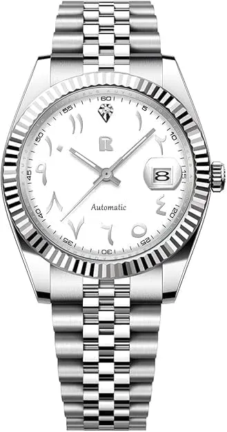 Men's Watches 39mm Automatic Stainless Steel Mechanical Wrist Watch for Men, Arabic Numerals Dial, Screw-in Crown, Auto Date