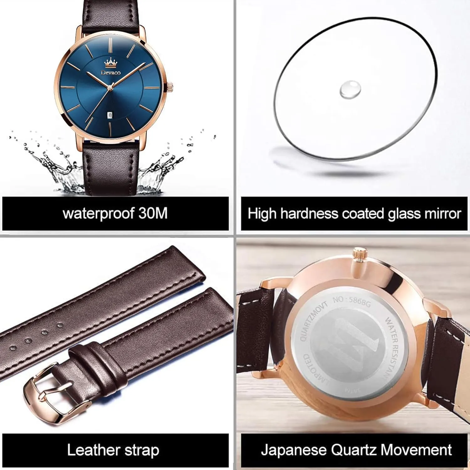 Mens Watches, Minimalist Fashion Simple Wrist Watch for Men Analog Date with Leather StrapUltra Thin and Stylish Large dial Watches for Men.