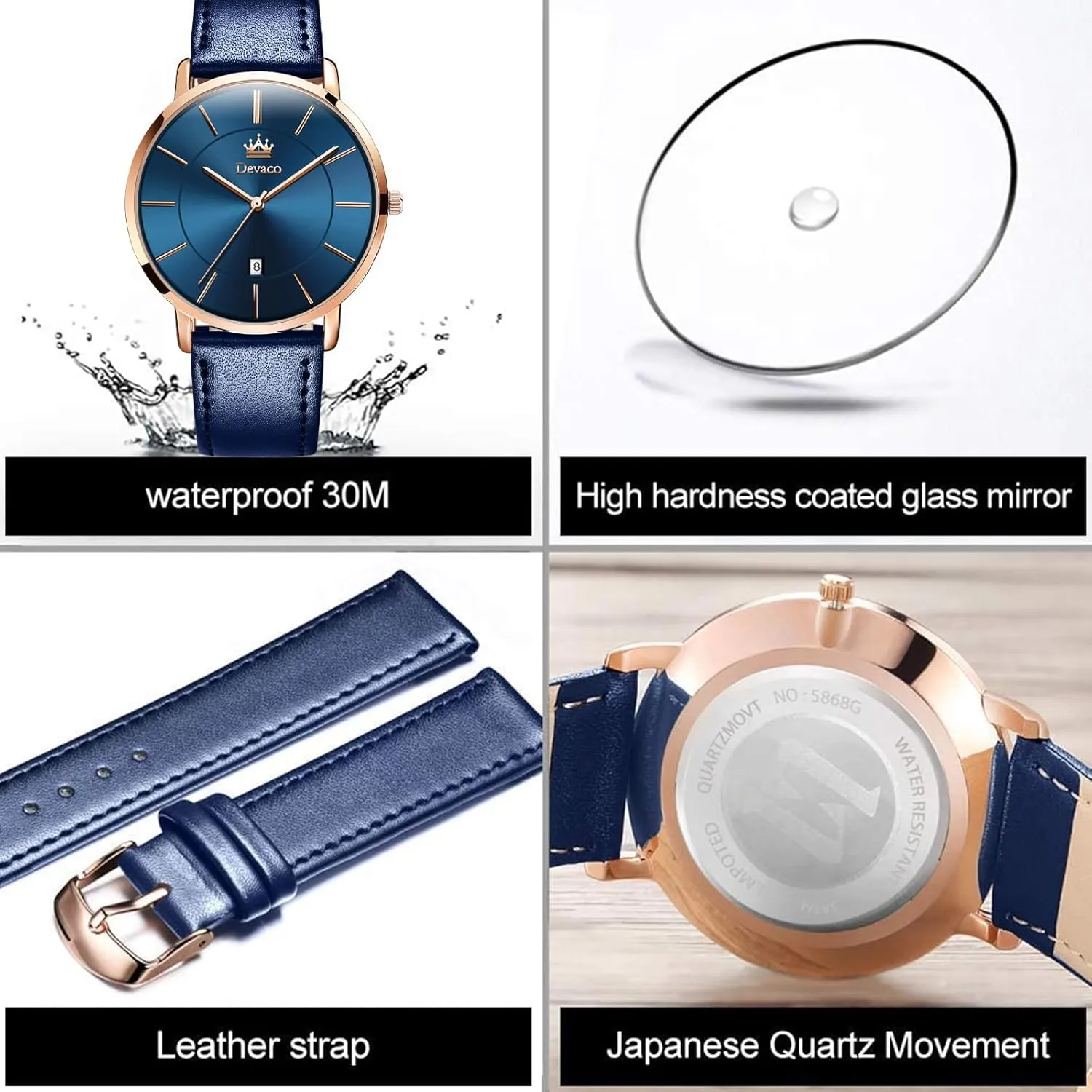 Mens Watches, Minimalist Fashion Simple Wrist Watch for Men Analog Date with Leather StrapUltra Thin and Stylish Large dial Watches for Men.