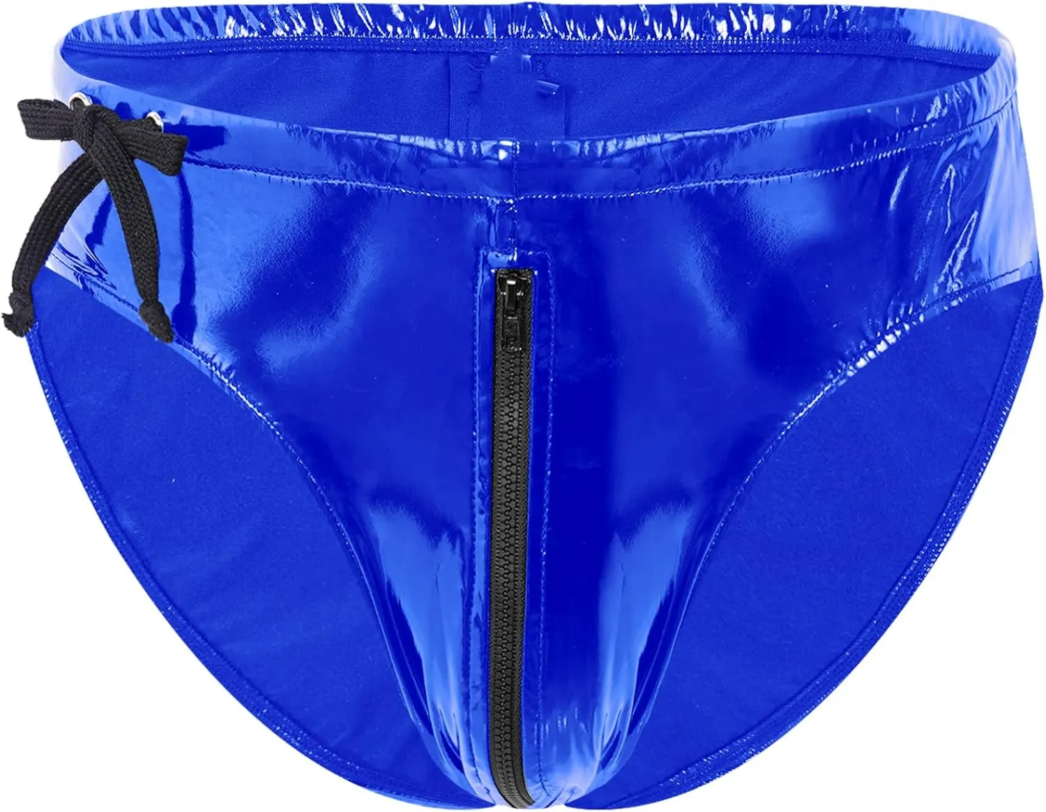 Men's Wet Look Boxer Briefs High Cut Thong Panties Zipper Drawstring Shorts Swimsuit Bottoms