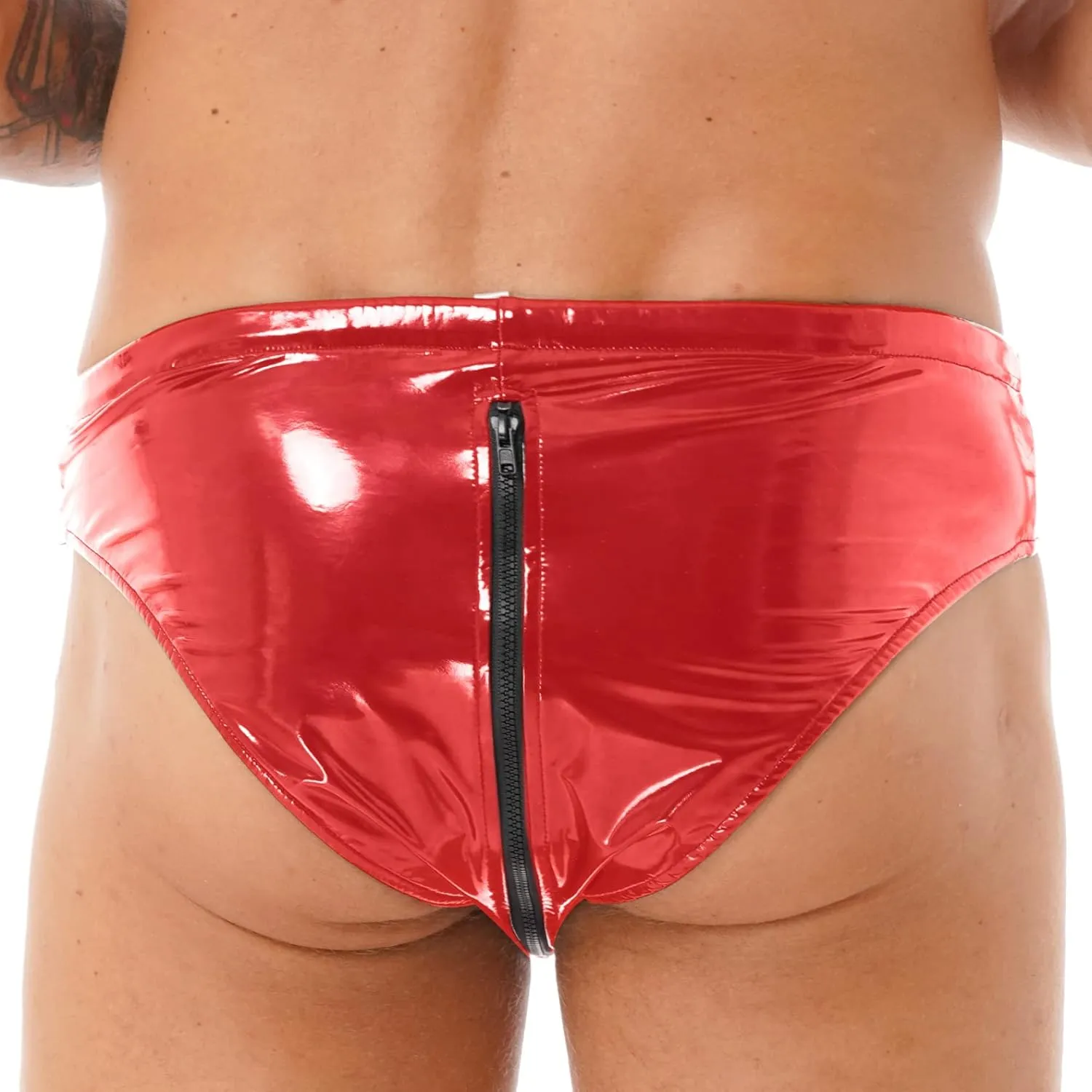 Men's Wet Look Boxer Briefs High Cut Thong Panties Zipper Drawstring Shorts Swimsuit Bottoms