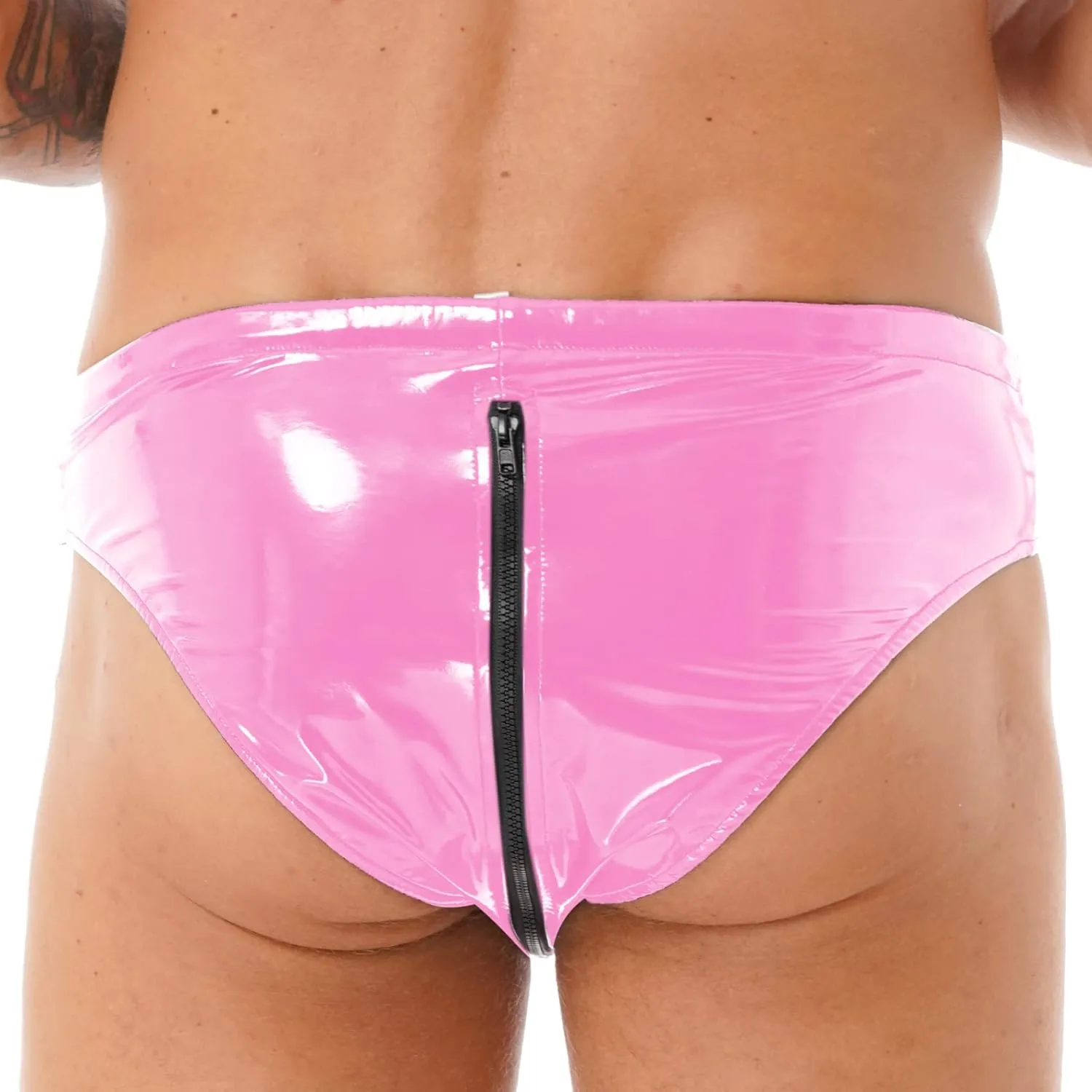Men's Wet Look Boxer Briefs High Cut Thong Panties Zipper Drawstring Shorts Swimsuit Bottoms