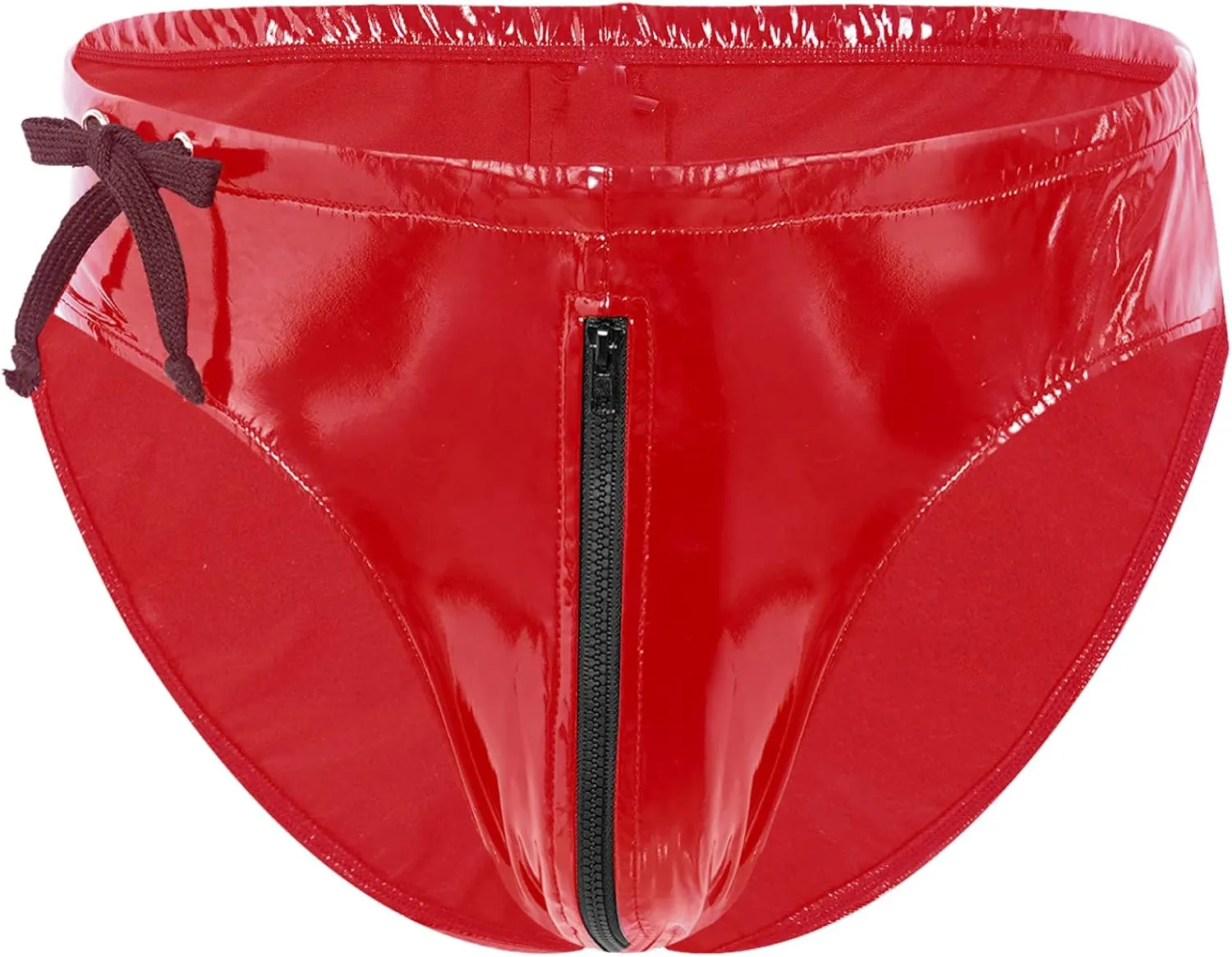 Men's Wet Look Boxer Briefs High Cut Thong Panties Zipper Drawstring Shorts Swimsuit Bottoms
