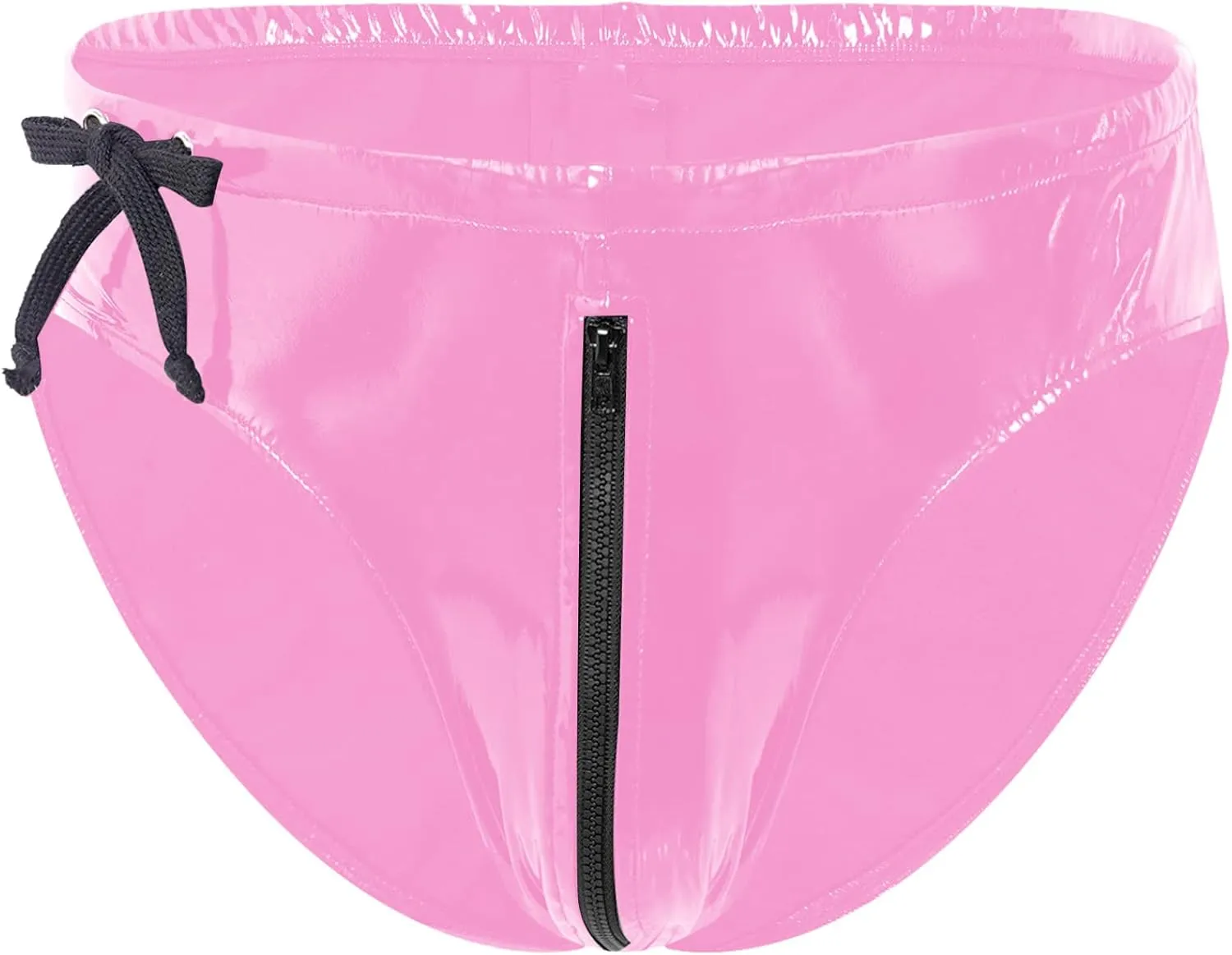 Men's Wet Look Boxer Briefs High Cut Thong Panties Zipper Drawstring Shorts Swimsuit Bottoms