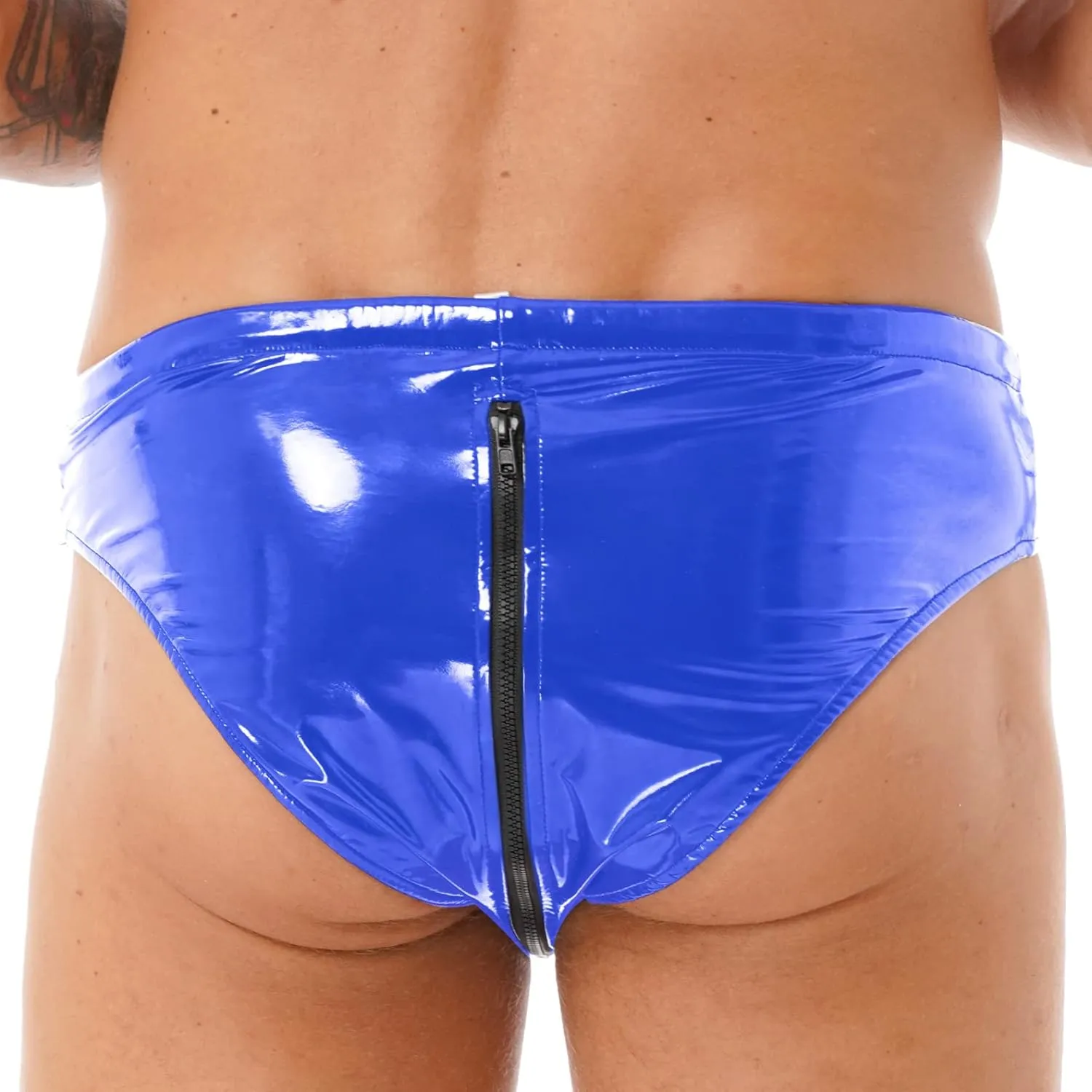 Men's Wet Look Boxer Briefs High Cut Thong Panties Zipper Drawstring Shorts Swimsuit Bottoms