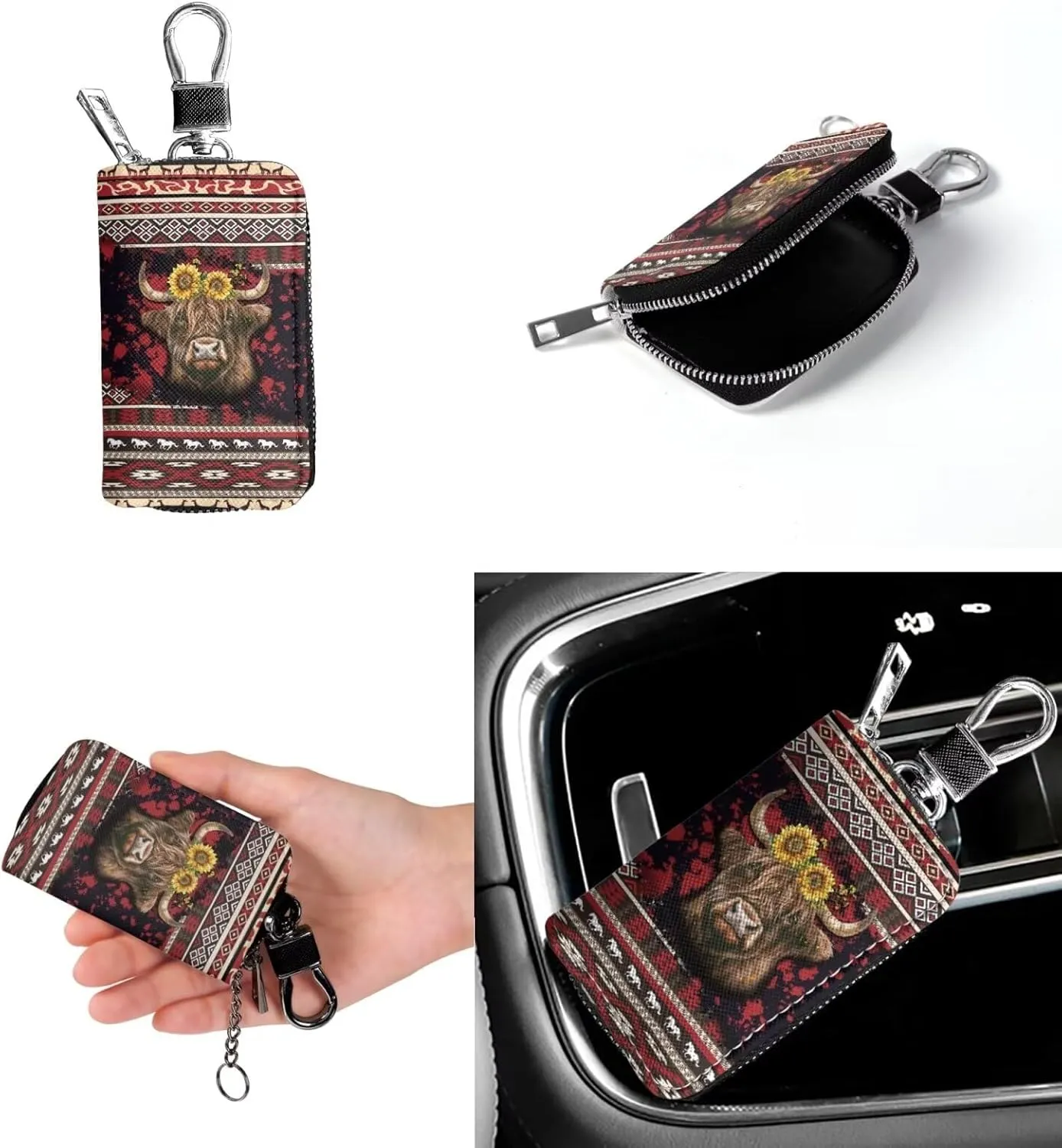 Messenger Bag for Women Crossbody Boho with Leather Car Remote Key Case Cover Set of 2 Bucket Style Tote