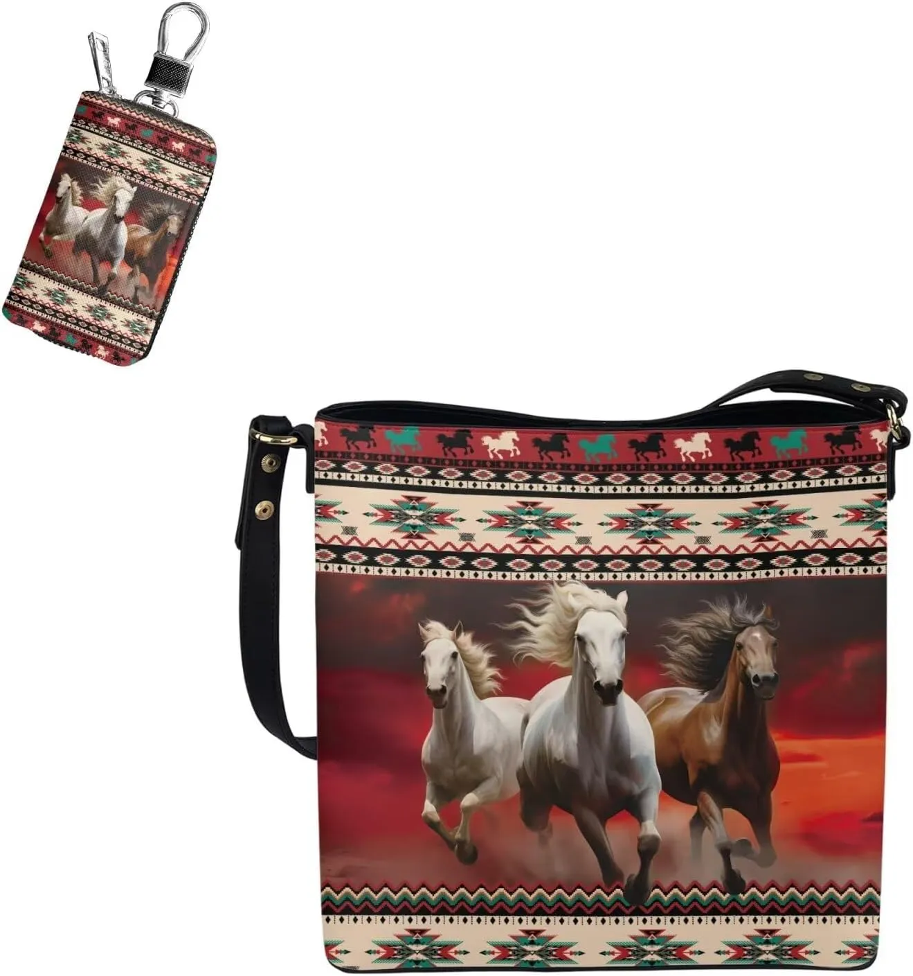 Messenger Bag for Women Crossbody Boho with Leather Car Remote Key Case Cover Set of 2 Bucket Style Tote
