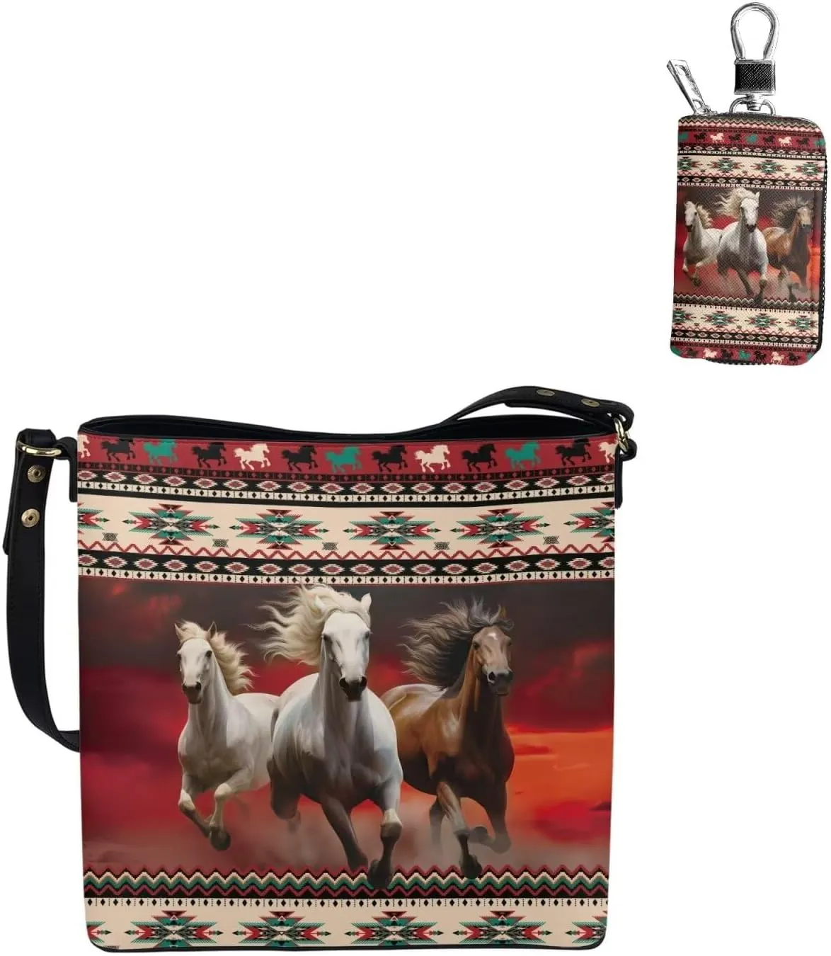 Messenger Bag for Women Crossbody Boho with Leather Car Remote Key Case Cover Set of 2 Bucket Style Tote