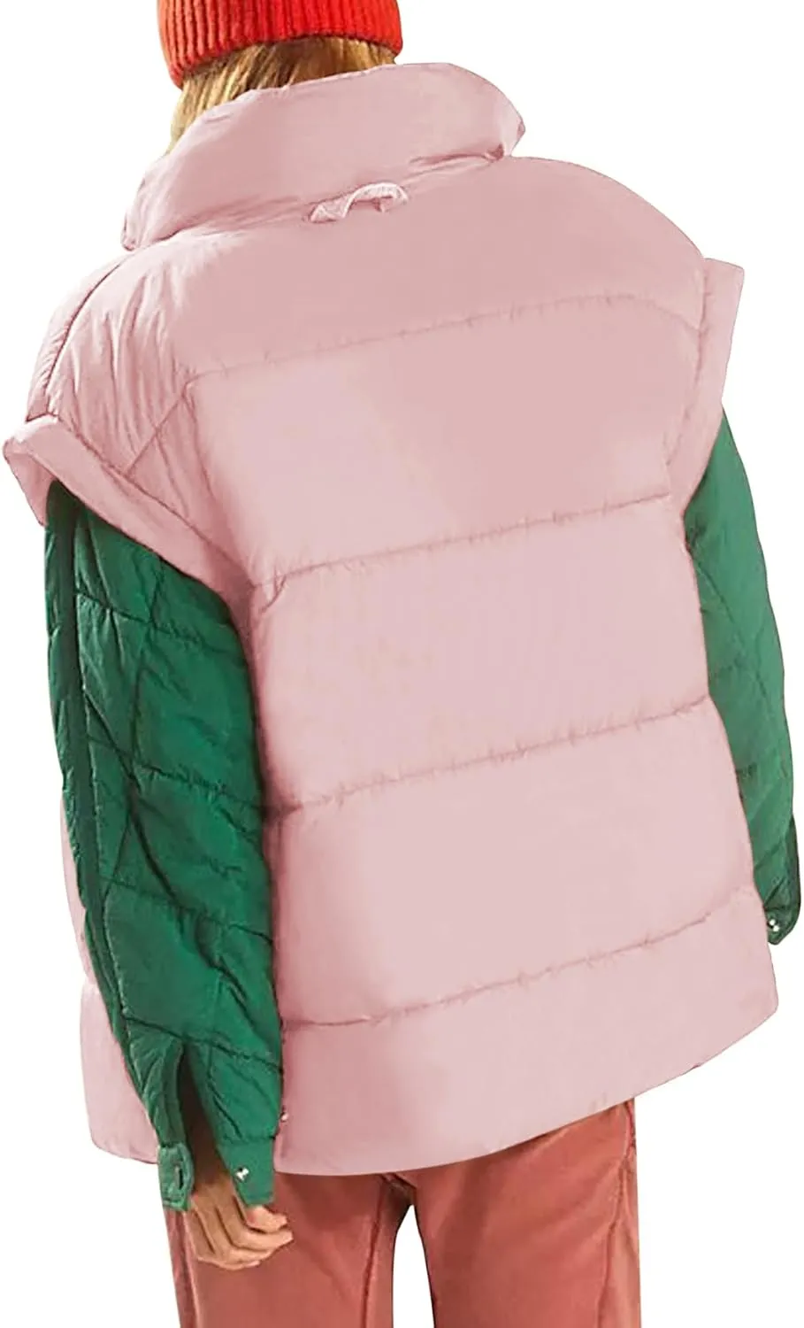Miladusa Women's Outwear Vest - Stand Collar Lightweight Oversized Zip Bubble Puffer Vest for Women