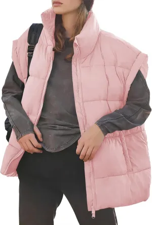 Miladusa Women's Outwear Vest - Stand Collar Lightweight Oversized Zip Bubble Puffer Vest for Women