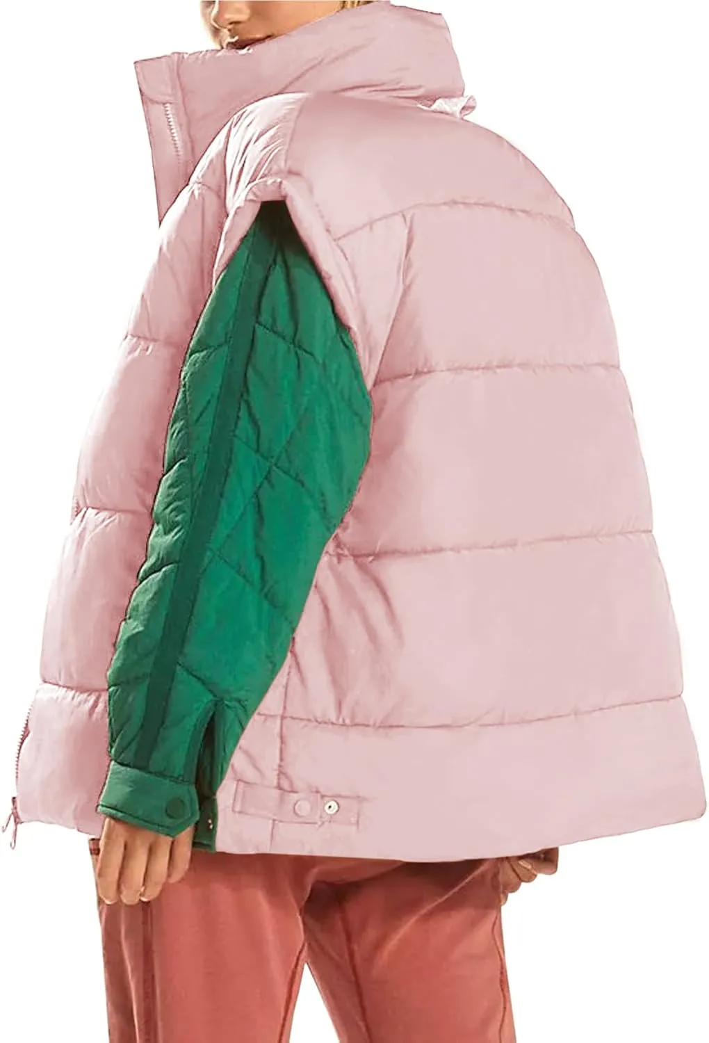 Miladusa Women's Outwear Vest - Stand Collar Lightweight Oversized Zip Bubble Puffer Vest for Women