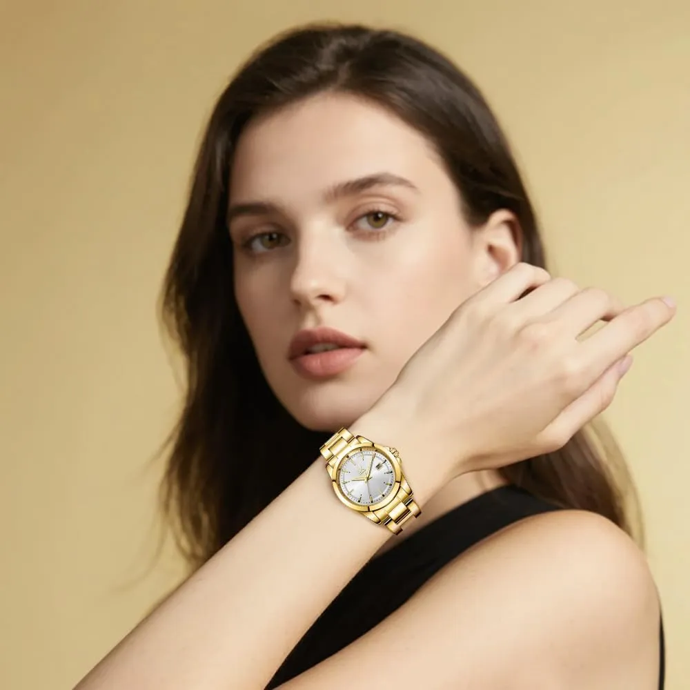 Minimalist Quartz Watches for Women with Date Stainless Steel Bracelet and Fashionable Color Dial