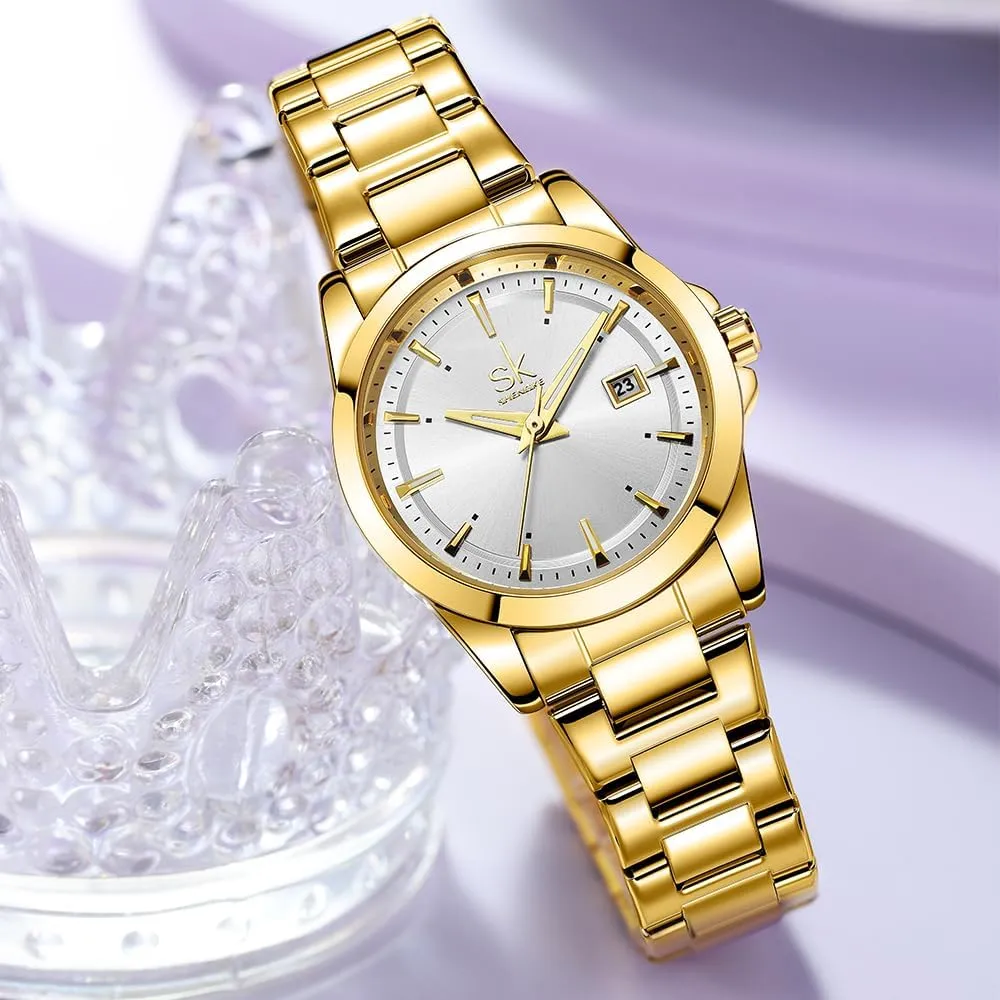 Minimalist Quartz Watches for Women with Date Stainless Steel Bracelet and Fashionable Color Dial