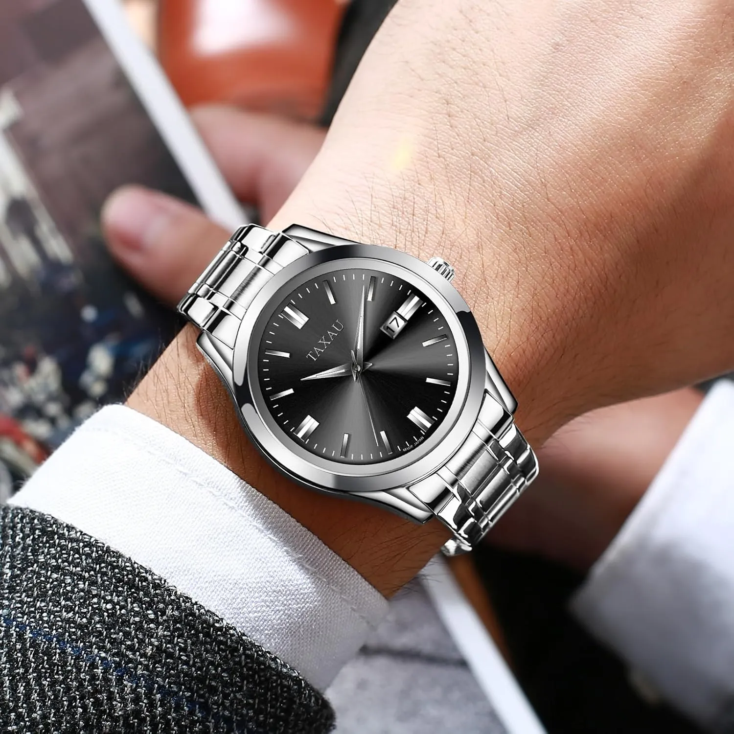 Minimalist Watch for Men Stainless Steel Men's Wrist Watches Waterproof Business Dress Luxury Analog Quartz Men Watch with Big Face & Date