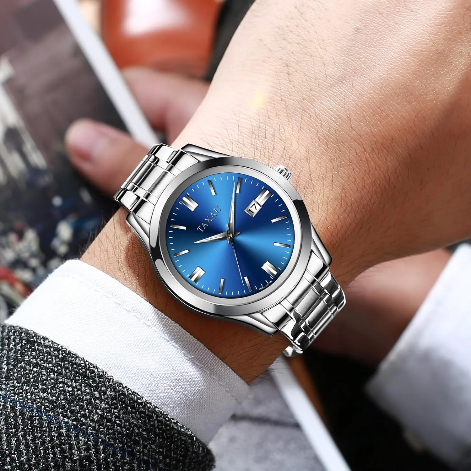 Minimalist Watch for Men Stainless Steel Men's Wrist Watches Waterproof Business Dress Luxury Analog Quartz Men Watch with Big Face & Date