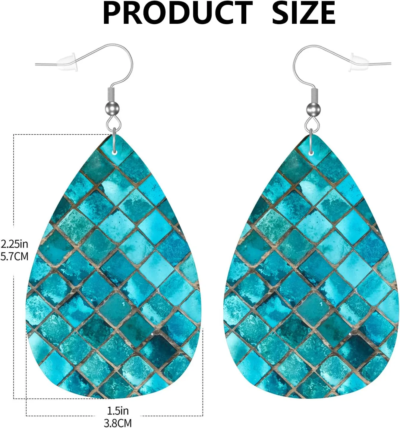 MIOAOSRT Blue Geometry Drop Dangle Earrings Faux Leather Teardrop Earrings Lightweight Drop Dangle Jewelry for Women Teen Girls Fashionable